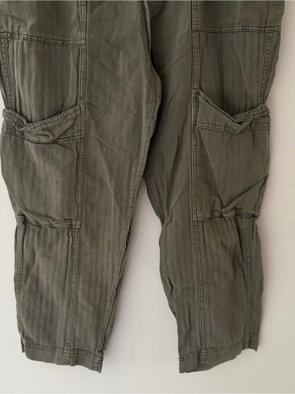 Free People Pants Feelin Good Utility Pull On Linen Blend Olive Green Size Larhe
